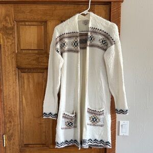 Elegant Cream and Brown Patterned Cardigan
